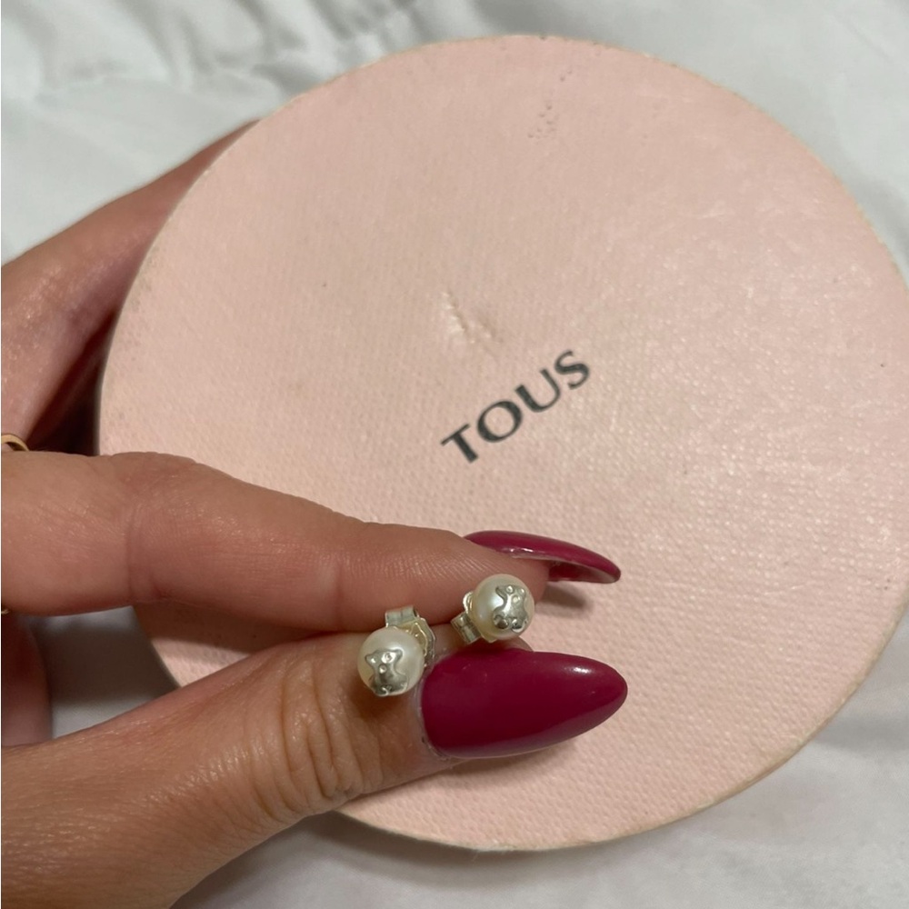Tous White Pearl Earrings with Silver Details